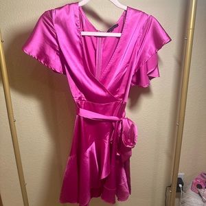 Cotton Candy LA Silk Pink Wrap Dress